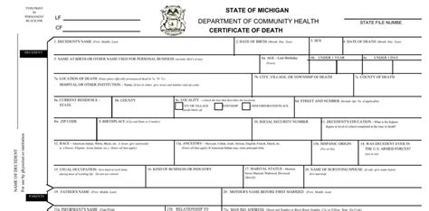 Michigan Death Certificate PDF Form FormsPal