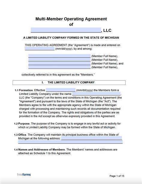 Michigan Multi Member Llc Operating Agreement Legalforms Org