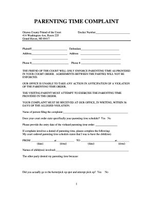 Michigan Parenting Time Complaint Form US Legal Forms