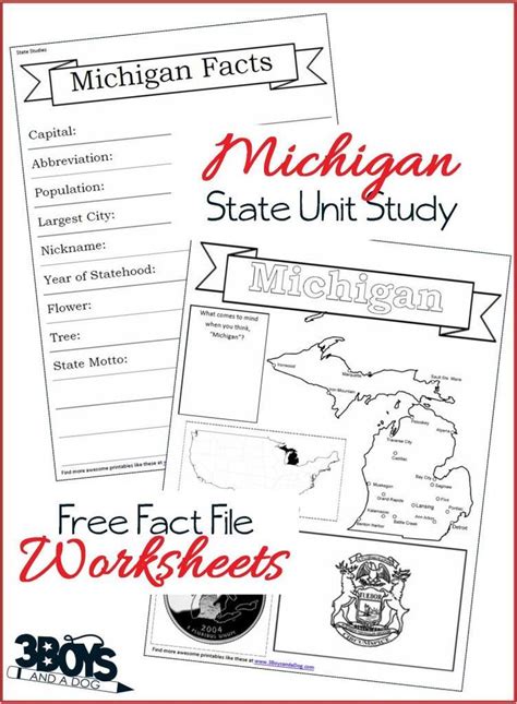 Michigan State Fact File Worksheets Usa Unit Study