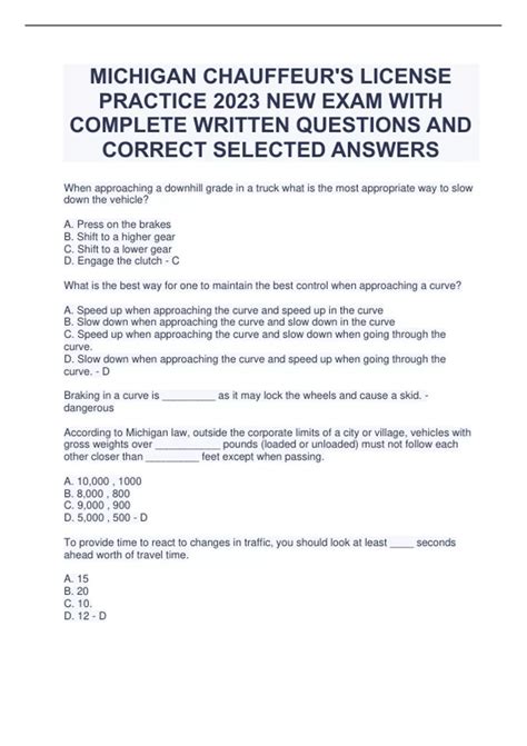Michigan chauffeur license practice test questions. Additionally, be prepared to pay the amount for obtaining your Chauffeur’s license. You will have to pay a $35 fee for the license, and American citizens can get an advanced chauffeur’s license at $50 if they have proof of citizenship. You will also be required to do a vision exam at the time of application, even if you have previously ... 