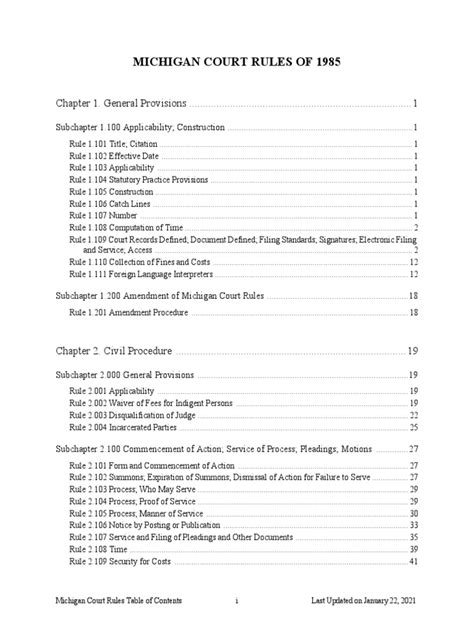 Michigan court rules.  Laws section 600.  The rules were revised in 20...