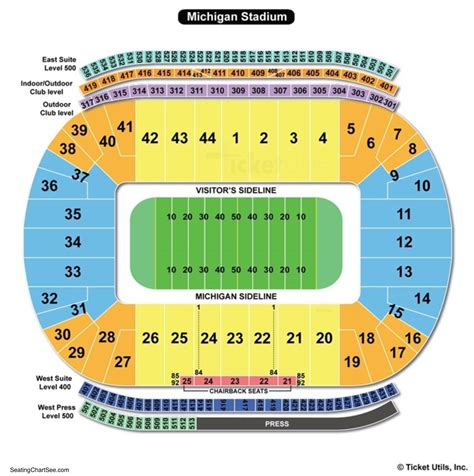 Michigan football stadium seating chart. Section 44 Michigan Stadium seating views. See the view from Section 44, read reviews and buy tickets. ... the Sideline sections are the place to be for the best views at a Michigan football game. ... Interactive Seating Chart. Event Schedule. 14 Oct. Indiana Hoosiers at Michigan Wolverines. Michigan Stadium ... 