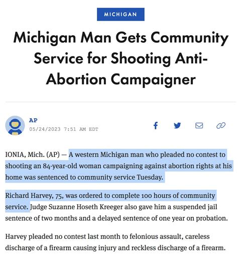 Michigan man gets community service for shooting anti-abortion campaigner