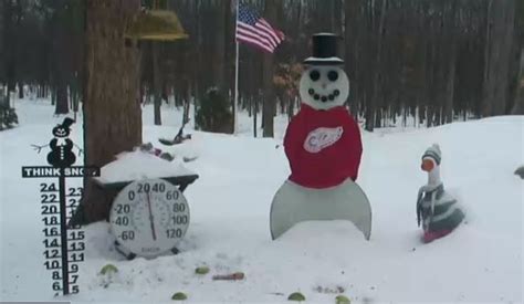Michigan snowman cam. See the Snowman Cam Live! 46,278,079 Views 103,420 Likes. EarthCam presents a live view of the popular Snowman Cam! On any given day you can see fans stopping by posing for pictures and enjoying the wilderness, and animals grazing through the yard. Don't forget to check back often to see the snowman's wardrobe change with the seasons! 