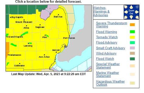 Apr 5, 2023 · A tornado watch was issued Wednesday for much of Michigan's Lower Peninsula until 4 p.m. by the National Weather Service. The alert covered almost 40 counties.