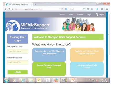Michildsupport. Welcome to MiChildSupport. Apply / Sign-up / Login. Pay Child Support. Calculate Child Support. Useful Links & Forms. Partner Tools / SMILE. Announcements. You can now view/update your address and contact information electronically. In addition, you can view other personal information the Michigan Child Support Enforcement … 