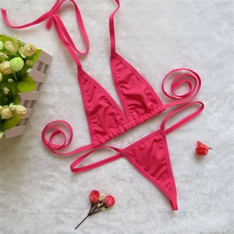 Micro mini thong bikinis. The Thong bottom measures: 5.1″ wide x 7.8″ long (13 cm x 20cm) , Triangle Back only. It is made with the best quality, super elastic Lycra Spandex fabric allowing a perfect body fit. Strings will fit all sizes, guaranteed! At the-Bikini.com we know what you want and need to feel good! Product. 