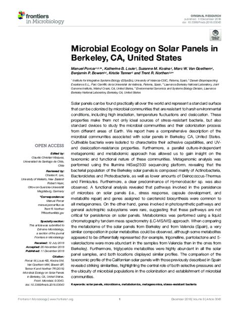 Microbial Ecology on Solar Panels in Berkeley, CA, United States