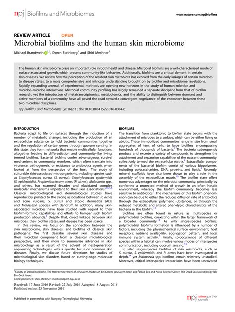 Microbial biofilms and the human skin microbiome - PMC