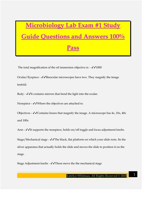 Microbiology Lab Study Guide Answers
