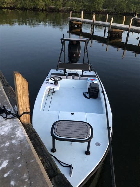 With a draft of only four inches, all the shallow water you can imagine is accessible. The XFish, with a base price of $2,995, is designed for one boater; the XFish + 2, for $395 more, is designed for two. Svelte, light, and very fishy, we spotted the XFish microskiff at the Annapolis Boat Show.. 