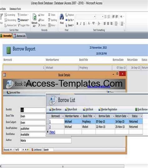 Microsoft Access Library Book Management Database Templates Access
