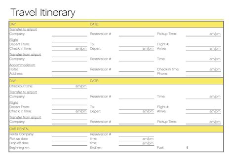 Microsoft Excel Travel Itinerary Template