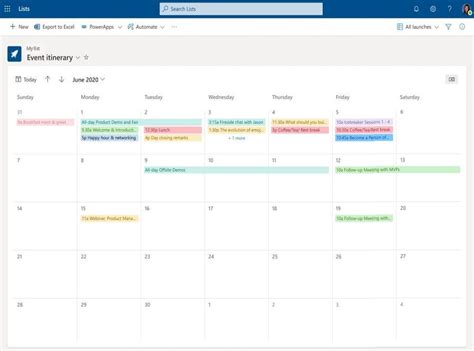 Microsoft Lists Calendar View
