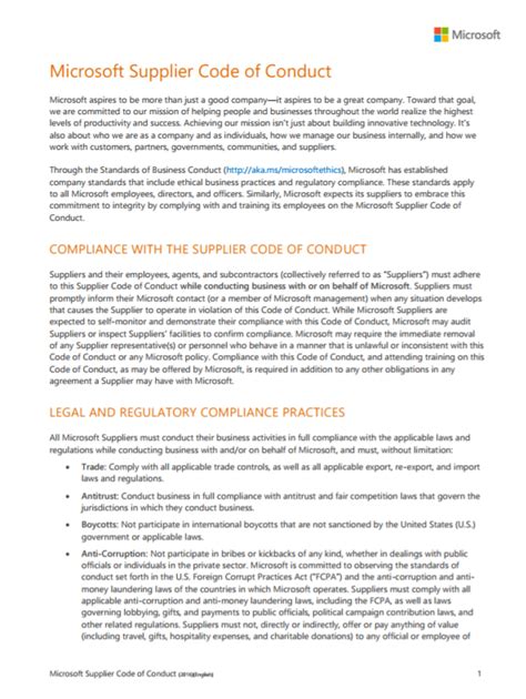 Microsoft Supplier Code of Conduct RESPECT
