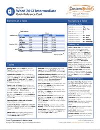 Microsoft Word 2013 Intermediate Quick Reference Card Free Guide
