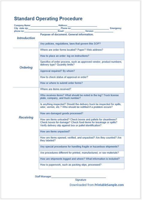 Microsoft Word Standard Operating Procedure Template Free Printable