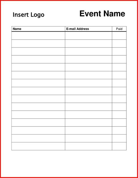 Microsoft Word Template Sign In Sheet