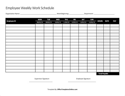 Microsoft Word Work Schedule Template