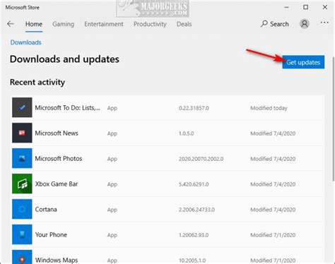Microsoft app store.  In Microsoft Store, select See more > Downloads and updates > Get...