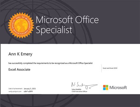 Microsoft excel associate certification.  This certification demonstrates co...
