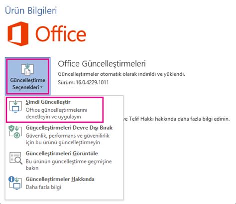 Microsoft office programları güncelleme