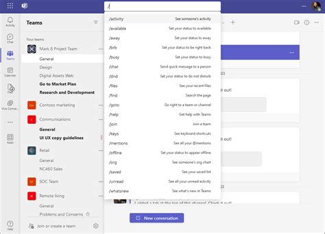 Microsoft teams custom commands.  Users can select a command from the list, which wi...