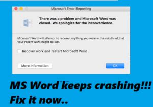 Microsoft word keeps crashing during mail merge.  The most common cause is ...