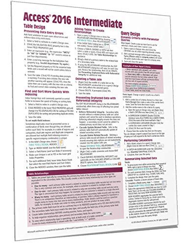 Download Microsoft Access 2016 Intermediate Quick Reference Guide  Windows Version Cheat Sheet Of Instructions Tips  Shortcuts  Laminated Card By Beezix Inc