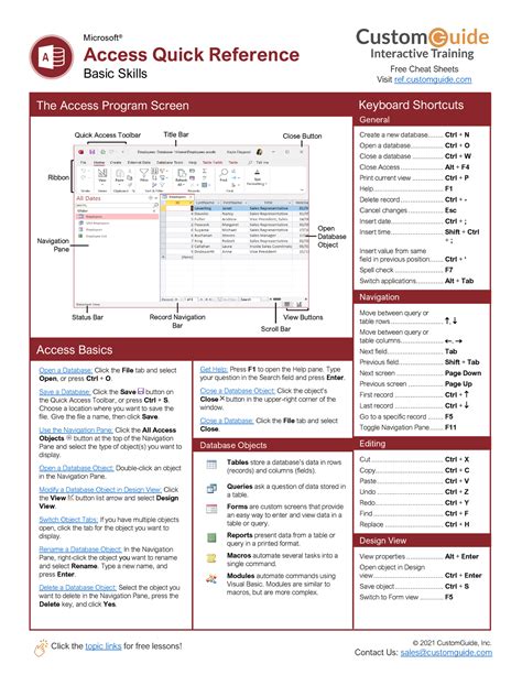 Microsoftaccesscheatsheet Click the topic links for free lessons
