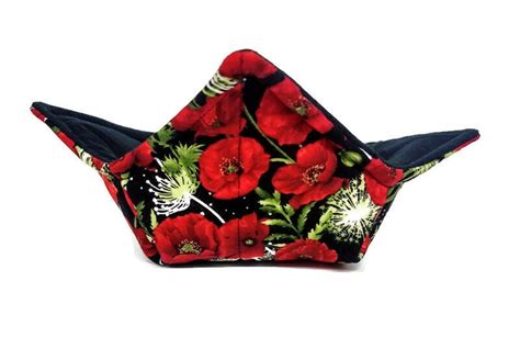 Microwavable Bowl Cozy Red and Black Poppy quilted cotton …