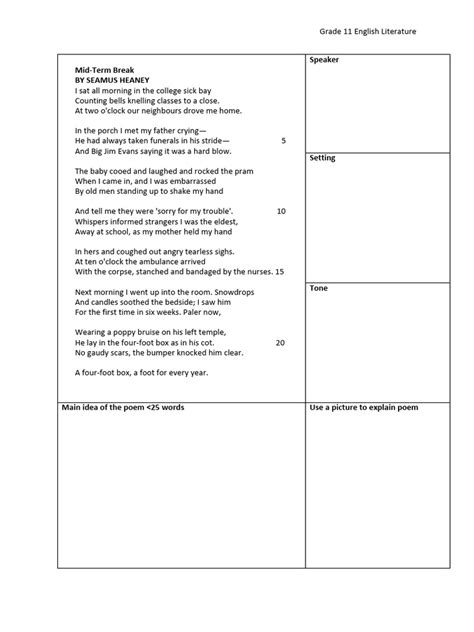 Mid term break poem questions and answers pdf