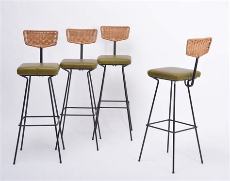 Mid-Century Modern Bar Stools in Rattan & Steel Tube by Herta …