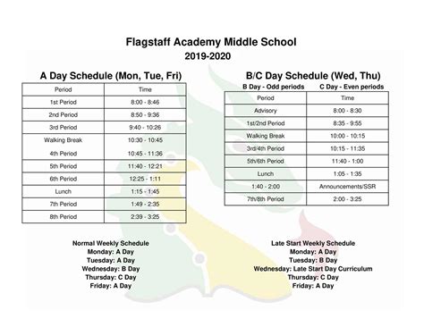 Middle School Bell Schedule - Flagstaff Academy