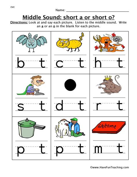 Middle Sounds A or O Worksheet by Teach Simple