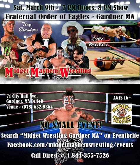 Host. Midget Mayhem Wrestling & Brawling Show. Olympia's Zorba Music Hall. 437 Market St, Lowell, MA. For all live events/booking contact: Arthur Tingas. arty@newolympia.com. Party event in Lowell, MA by Midget Mayhem Wrestling & Brawling Show on Thursday, February 9 2023.