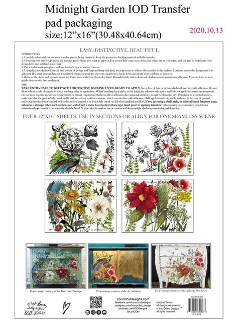 Midnight garden transfer.  Transfers are intricately designed with a protecti...