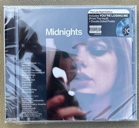 "The Late Night Edition Includes YOU'RE LOSING ME (From The Vault) + Double Sided Poster" * also has a parental advisory explicit content label * includes a half-shot of the CD ℗© 2023 Taylor Swift. Código de Barras e Outros Identificadores. ... Midnights (3am Edition) (20 ....