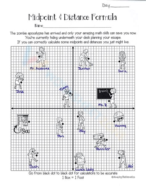 Midpoint And Distance Formula Zombie Worksheet Answer Key Printable