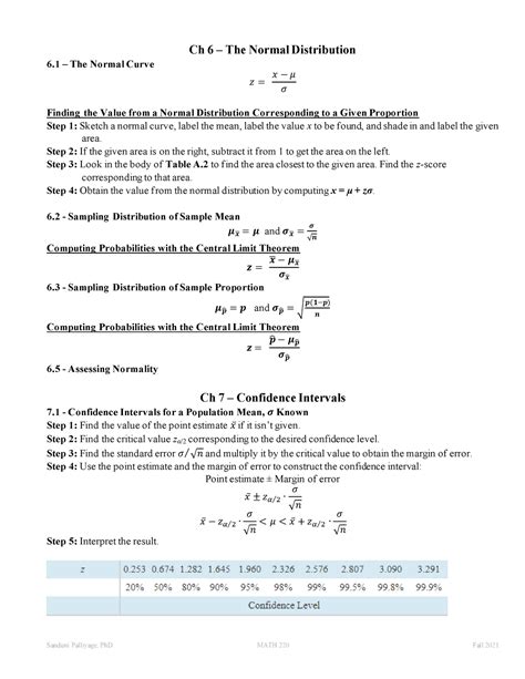 Midterm exam 2- Formula Sheet - MATH 220 - Elementary …