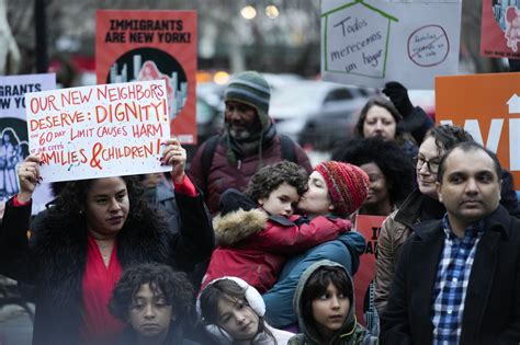 Migrant families rally for end to New York’s new 60-day limits on shelter stays