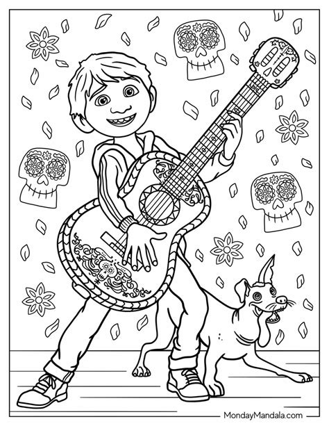 Miguel Rivera with patterns in background Coco Kids Coloring Pages