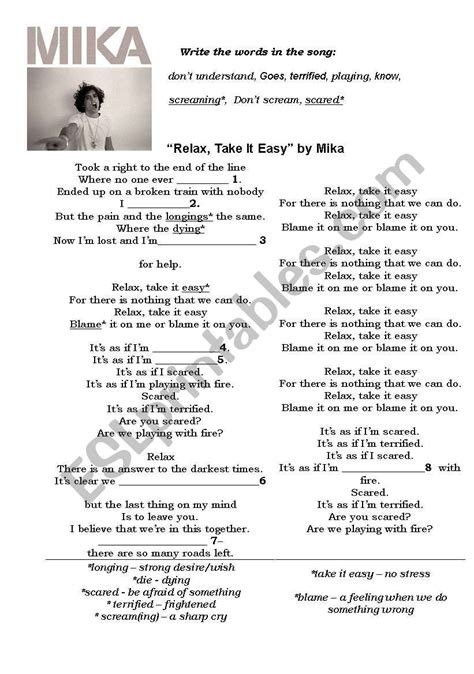 Mika - Relax, Take it Easy - Liveworksheets