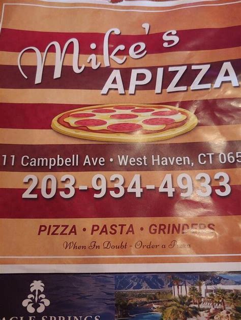 View the menu, hours, address, and photos for Mike's Apizza & Restaurant in West Haven, CT. Order online for delivery or pickup on Slicelife.com.. 