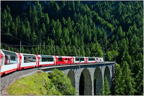 From glaciers to palms. The UNESCO World Heritage Site and pristine Alpine landscapes within reach: a trip on the Bernina Express is a travel experience in a class of its own. On the highest railway tracks in Europe and the steepest in the world, the Bernina Express takes its passengers on a unique journey through 55 tunnels and over 196 bridges.. 