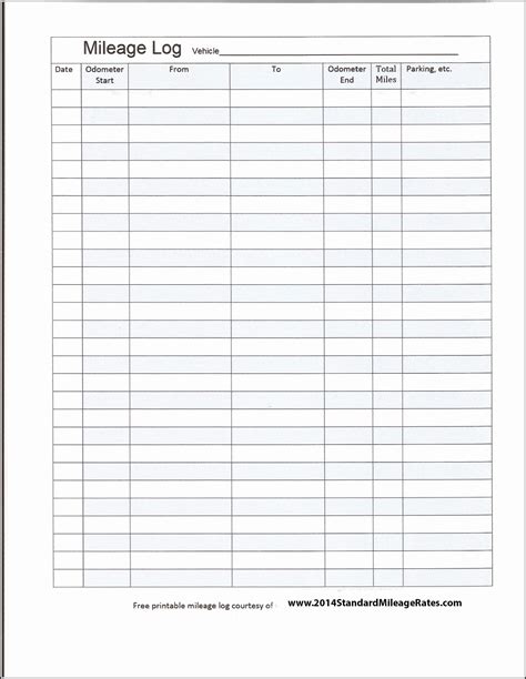 Mileage Forms Printable