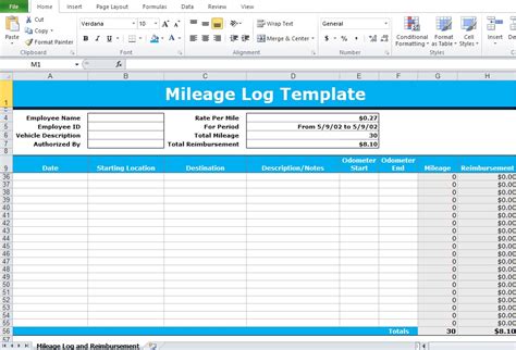 Mileage Log Excel Template Excel Tmp