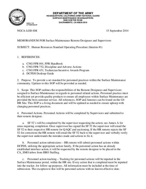 Military sop format Lovely Standard Operating Procedure Example Sample