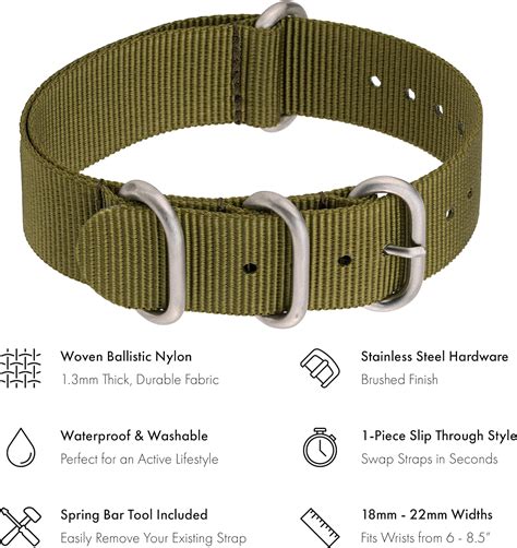 Military watch strap 22mm.  Benchmark Basics Nylon Watch Band - Waterproof Ballistic Nylon ...